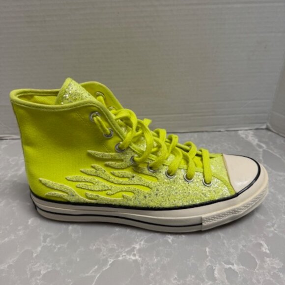 converse chuck 70 hi top lemon venom with glitter shine flames Women SZ 10 - Picture 4 of 10